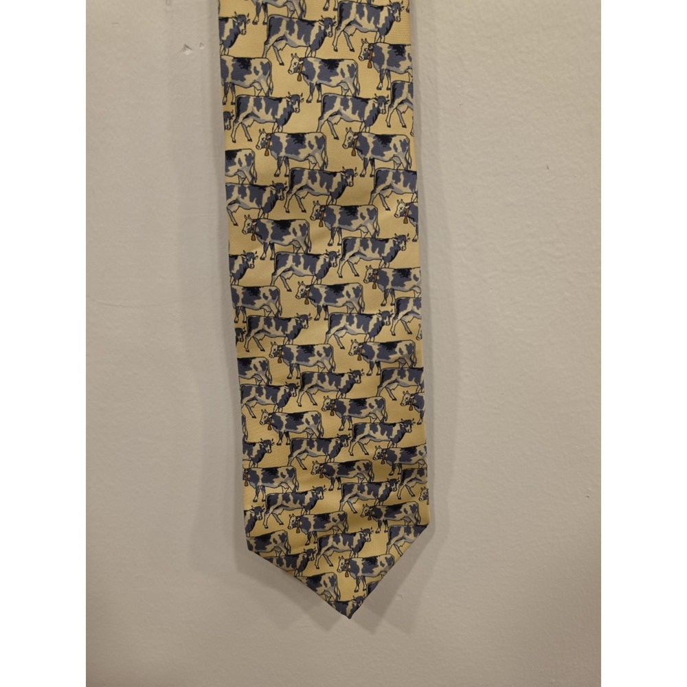 Beaufort Silk Tie Novelty Cow Lovers Print Italy Made Butter Yellow Gift Farmer